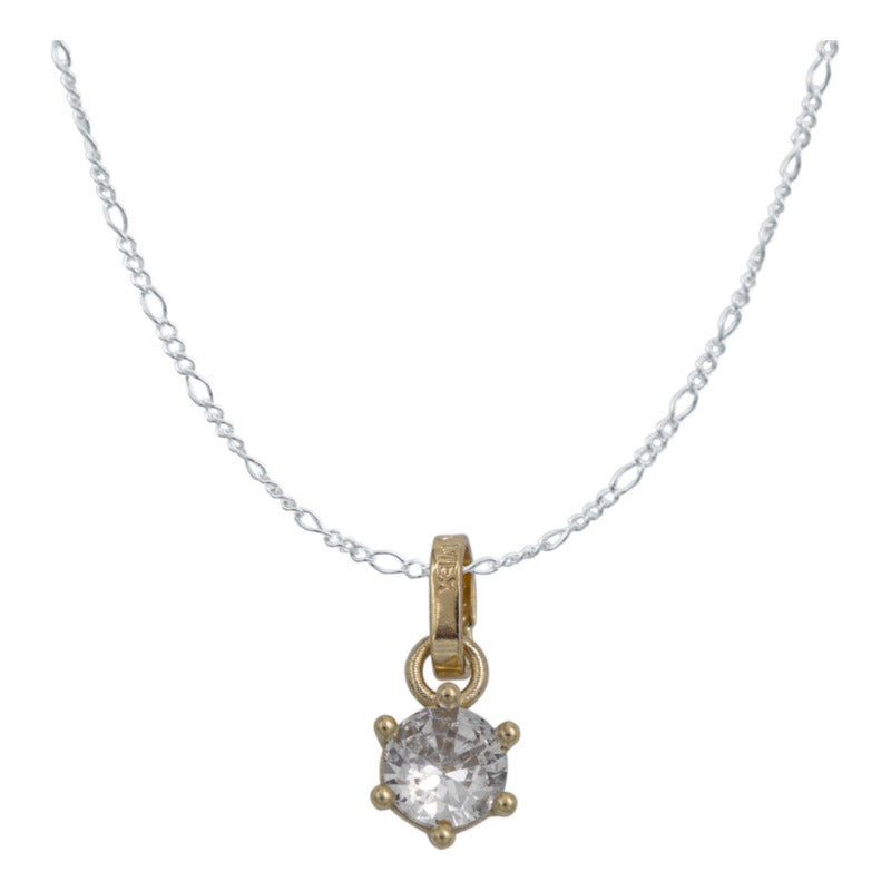Dije Solitario Zirconia Regalo Mujer Oro 10k + Cadena Plata