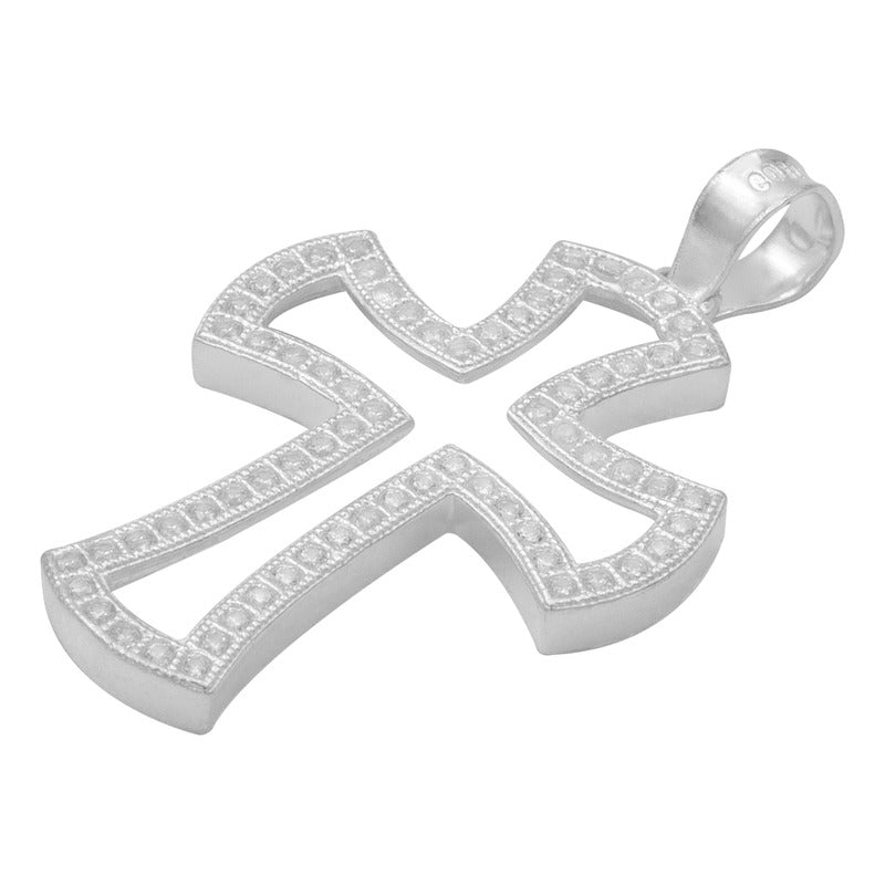 Dije Cruz Contorno Zirconias Hombre Mujer Regalo Plata 925