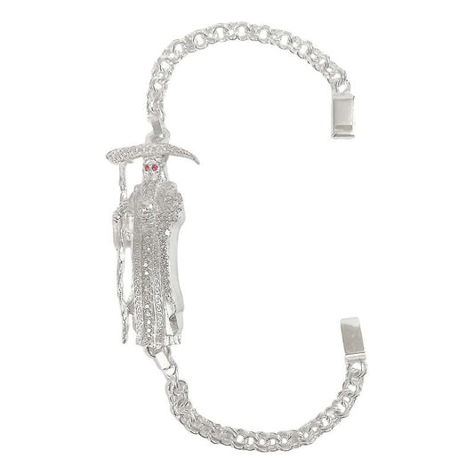 Pulsera Santa Muerte Esclava Zirconias Plata Solida Ley S925