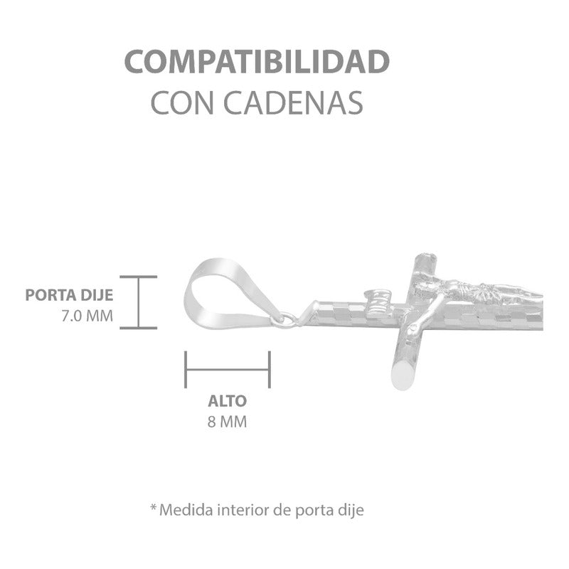 Dije Cruz Tubular Diamantado Ajedrez Cristo Plata 925 5.2 Cm Plateado