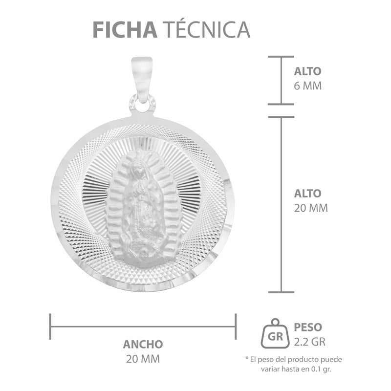 Dije Medalla Diamantada Virgen Guadalupe Plata Ley 925 2 Cm
