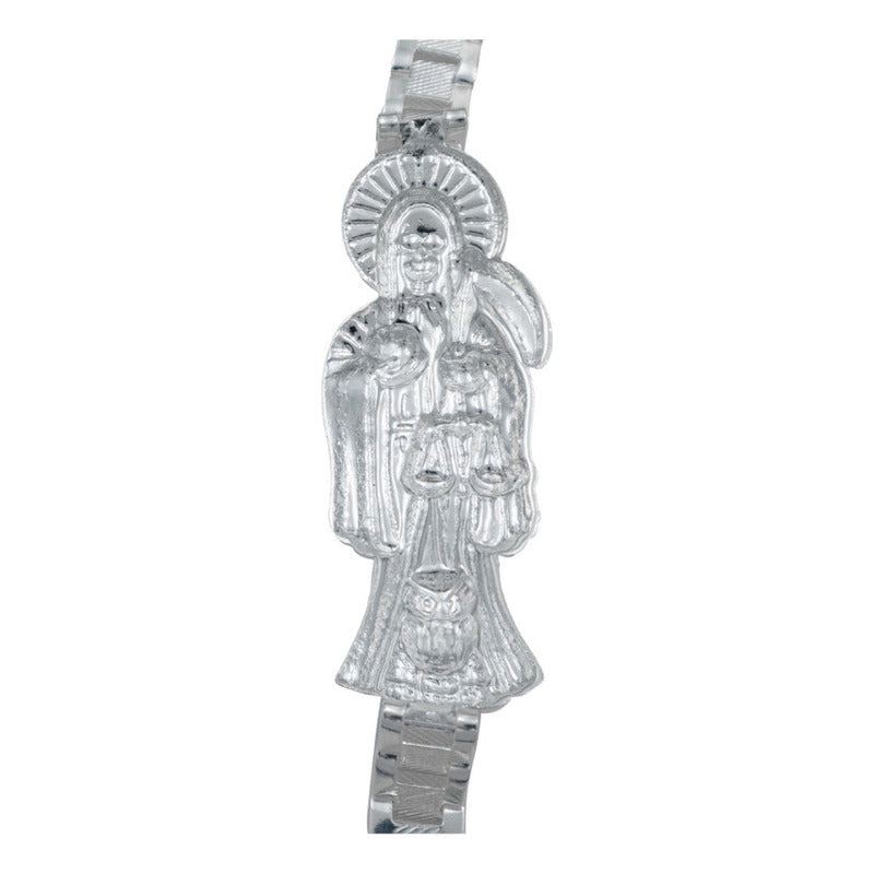 Pulsera Rolo Gruesa Santa Muerte Grande Troquelada Plata 925