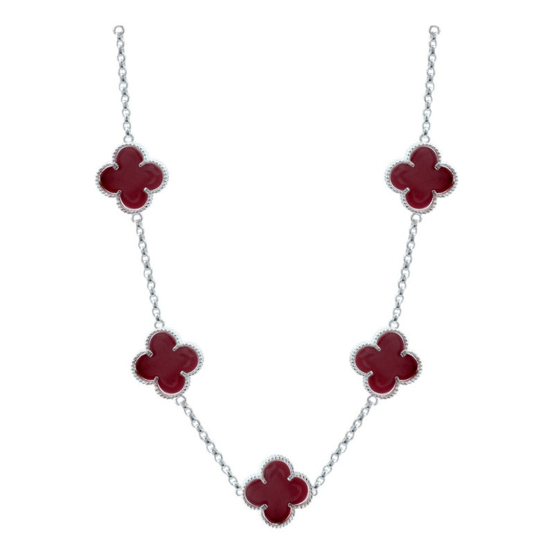 Cadena Con Dijes Trebol Esmaltado Corridos Plata 925 65 Cm