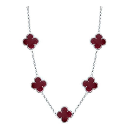 Cadena Con Dijes Trebol Esmaltado Corridos Plata 925 65 Cm