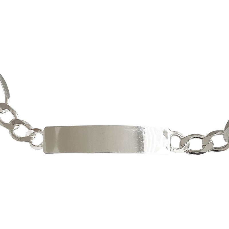 Esclava Gruesa Hombre Fígaro Plata 925 Placa Lisa 9.5 Mm