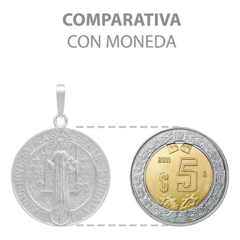 Dije Medalla Doble Vista San Benito Cruz Plata 925 2.5 Cm Plateado