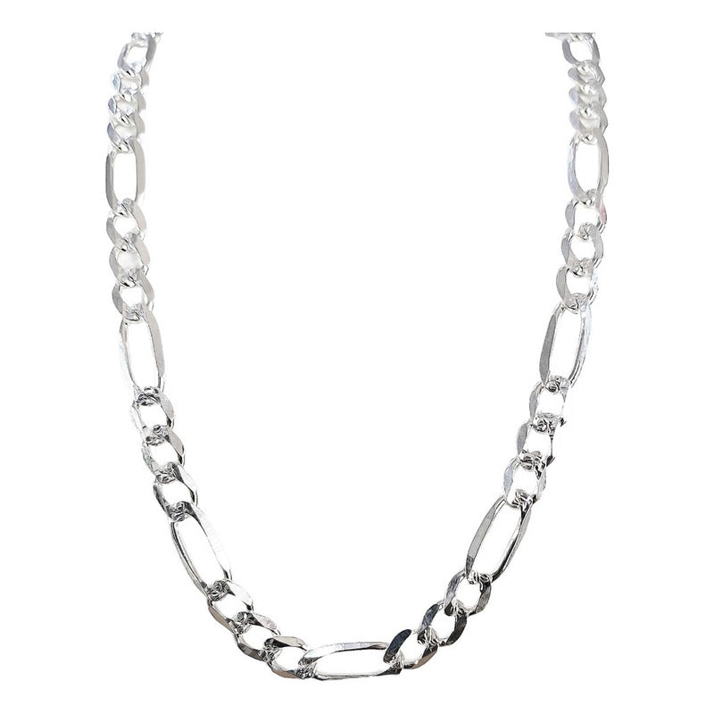 Cadena De Plata 925 Diamantada Hombre Fígaro 65 Cm X 7 Mm