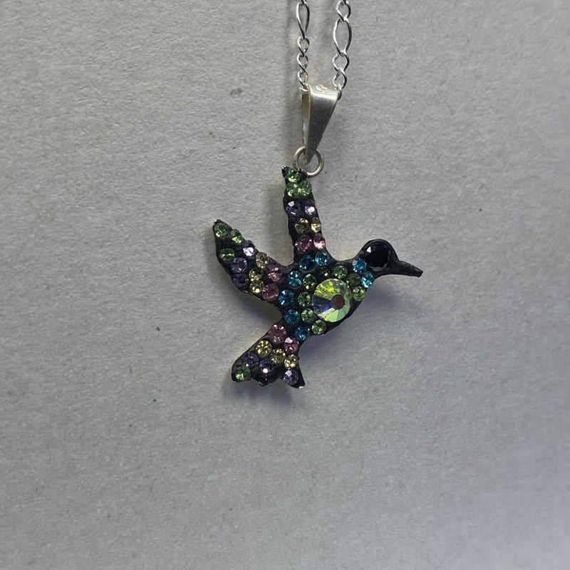 Dijes Colibrí Zirconias Plata Solida 925 + Cadena Plata 925