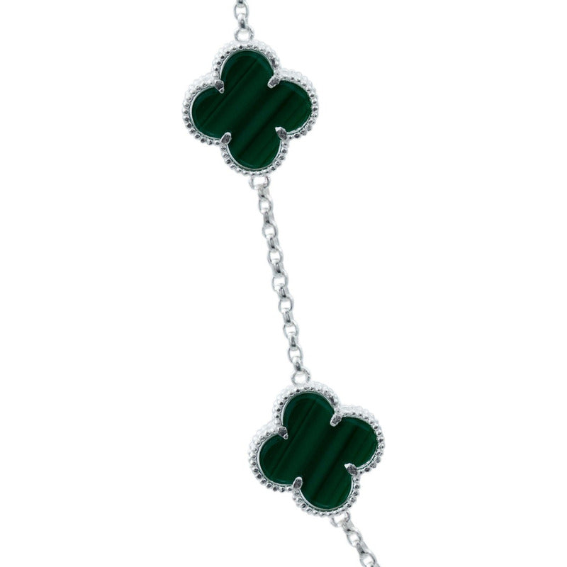 Cadena Con Dijes Trebol Esmaltado Corridos Plata 925 65 Cm