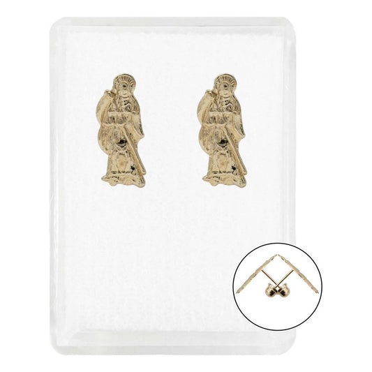 Arete Broquel Pendiente Santa Muerte Grande Mujer Oro 10k Alto/ancho 15 Mm X 10 Mm