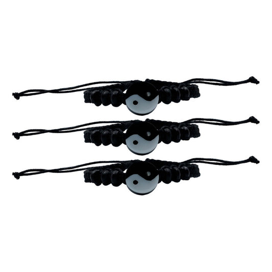 3 Pzs Pulsera Ying Yang Hecho Mano Artesanal Suerte Regalo Negro 6 Cm 20 Cm