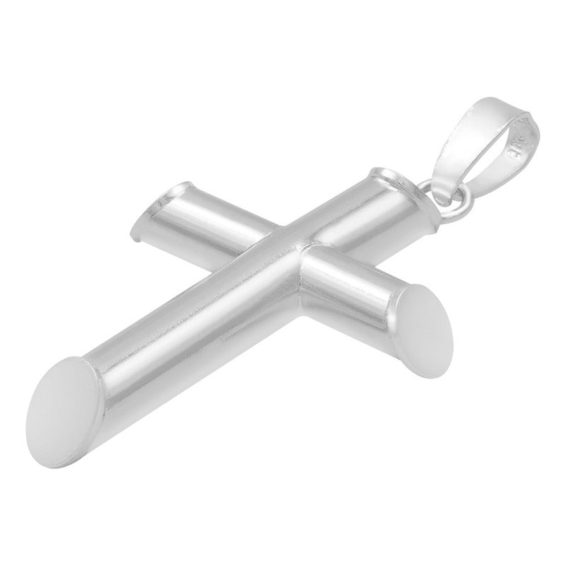 Dije Cruz Tubo Tubular Lisa Sencillo Hombre Plata 925 3.5 Cm Plateado
