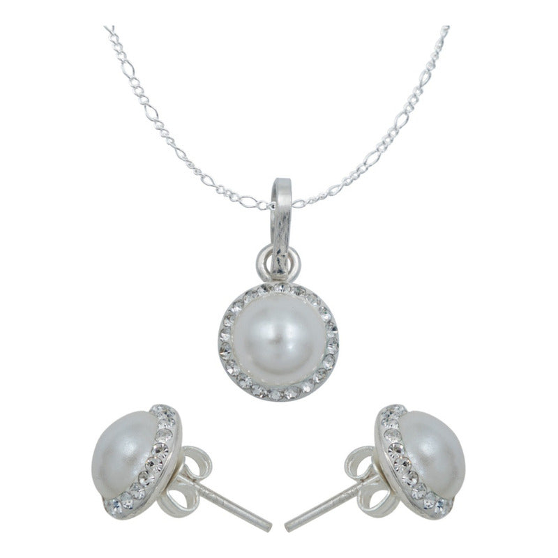 Juego Grande Cristal Dije Arete Cadena Mujer Regalo Plata925
