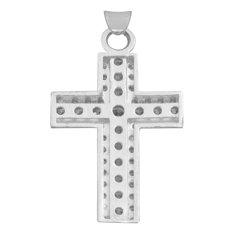 Dije Cruz Chica Zirconias Dobles Unisex Plata 925 2.6 Cm