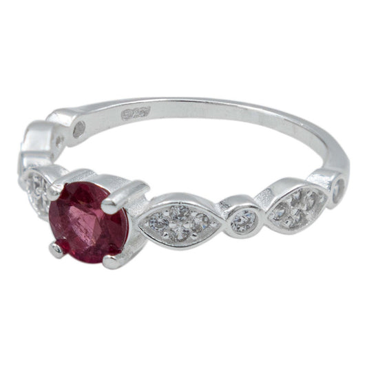 Anillo Promesa Plata 925 Turmalina Rubelita Certificado - Rosa Intenso - 5.5