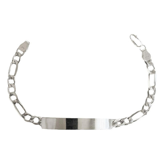 Esclava Hombre Pulsera Fígaro Plata Diamantada 925 Placa 6mm Gris 7 Cm 20 Cm