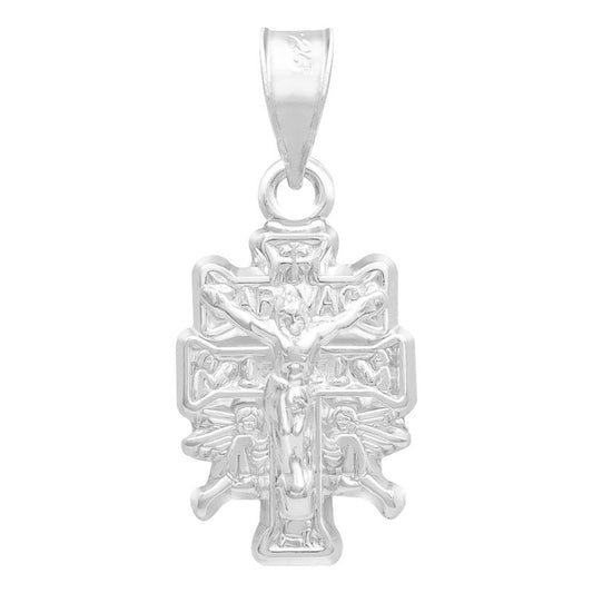 Dije Cruz Caravaca Troquelada Cristo Angel Plata S925 2 Cm Plateado