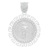 Dije Medalla San Judas Grecas Zirconias Plata 925 3.4 Cm Blanco