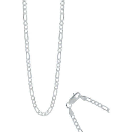 Cadena De Plata 925 Diamantada Hombre Fígaro 70 Cm X 6 Mm Plateado
