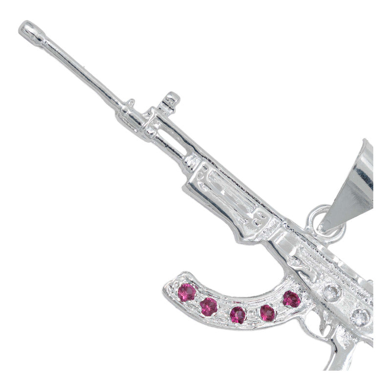 Dije Mediano Rifle Ak 47 Cuerno De Chivo Plata Solida S925