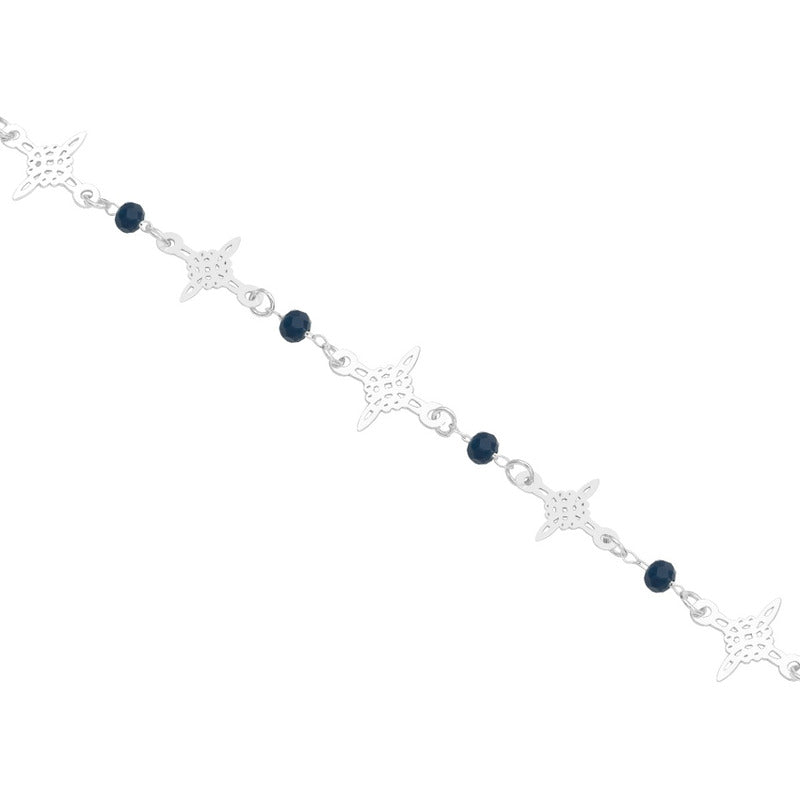 Pulsera Nudo De Bruja Laser Cristales Regalo Mujer Plata 925 Azul Marino 19 Cm
