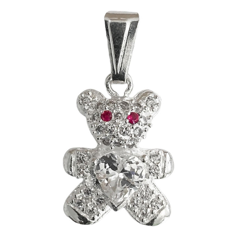 Dije Osito Corazón Amor Zirconias Regalo Plata Ley 925
