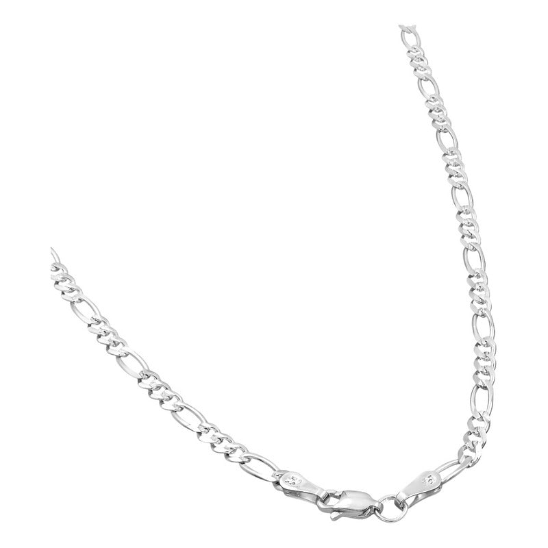 Cadena Figaro 3x1 Diamantada Unisex Plata 925 45 Cm X 4 Mm Plateado