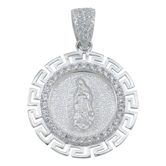 Dije Virgen Guadalupe Grecas Diamantada Zirconias Plata 925 Blanco