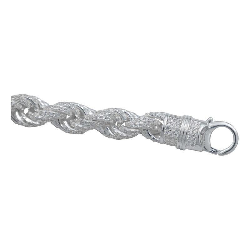 Pulsera Torzal Zirconias Hiphop Hombre Plata 925 8 Mm Color Plateado Largo 17 Cm
