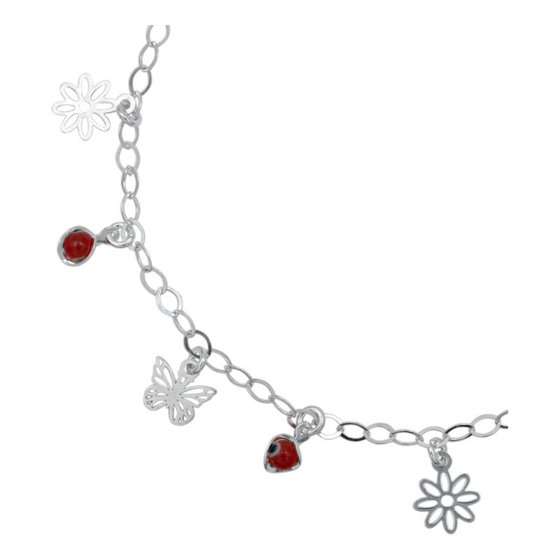 Tobillera Flor Mariposa Ojo Turco Mujer Regalo Plata 925