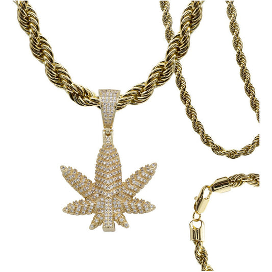 Dije Hombre Cannabis Marihuana + Cadena Regalo Chapa Oro 14k