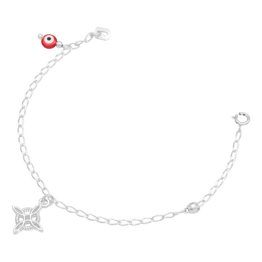 Pulsera Nudo De Bruja Una Bola Facetada Ojo Turco Plata 925 Rojo 18 Cm