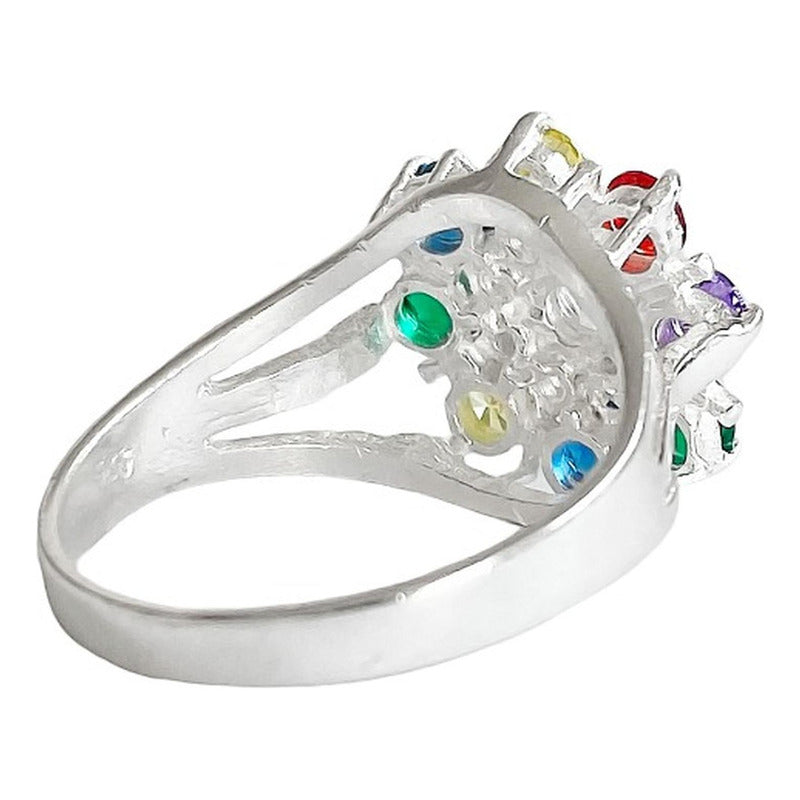 Anillo Flor 8 Pétalos Con Zirconias De Colores De Plata .925