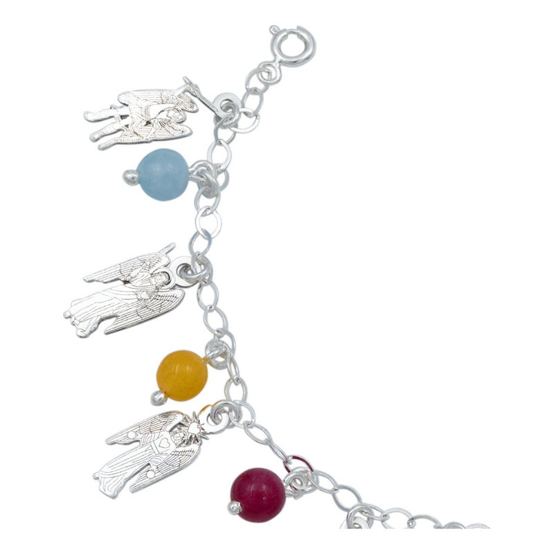 Pulsera Ajustable 7 Arcangeles Chakaras Laser Plata .925 Multicolor 6 Cm 19 Cm
