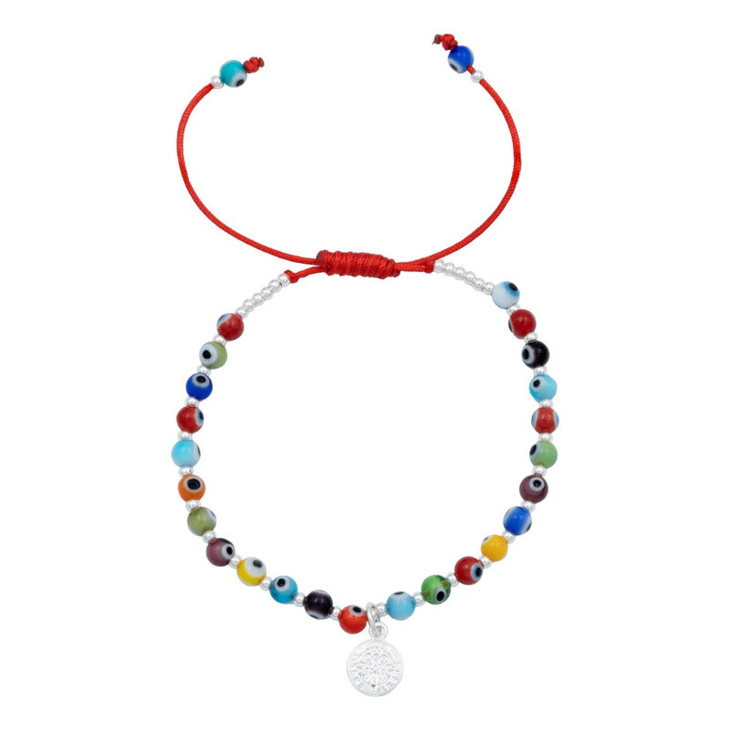Pulsera Ajustable San Benito Ojo Turco Artesanal Plata 925