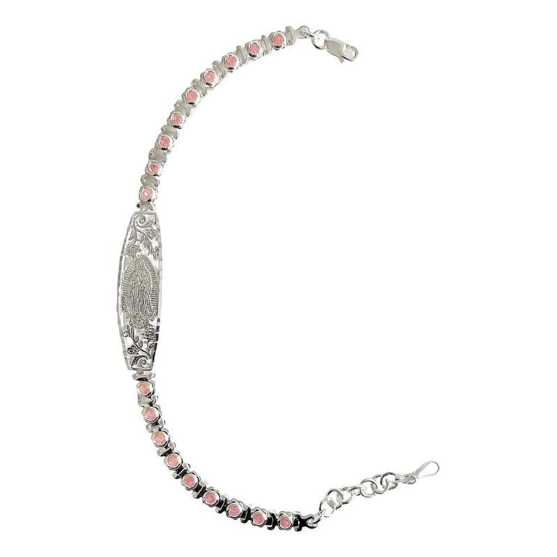 Pulsera Ajustable Placa Virgen Guadalupe Zirconias Plata 925