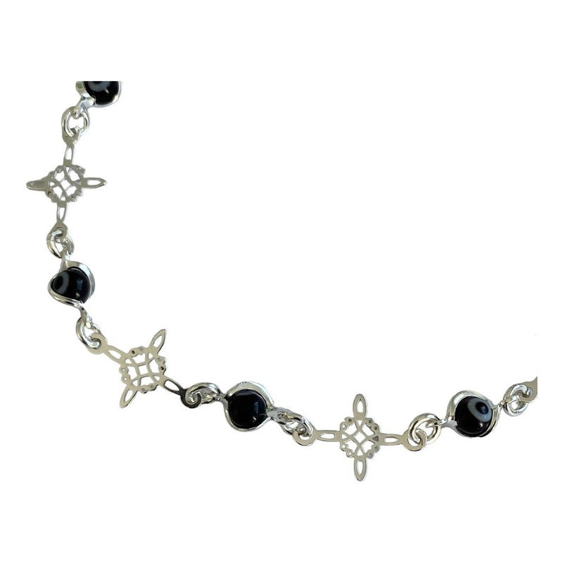 Pulsera Ajustable Nudo De Bruja Triqueta Ojo Turco Plata 925