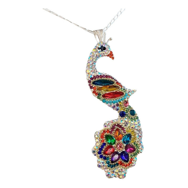 Juego Gigante Completo Artesanal Pavo Real Piedras Plata 925