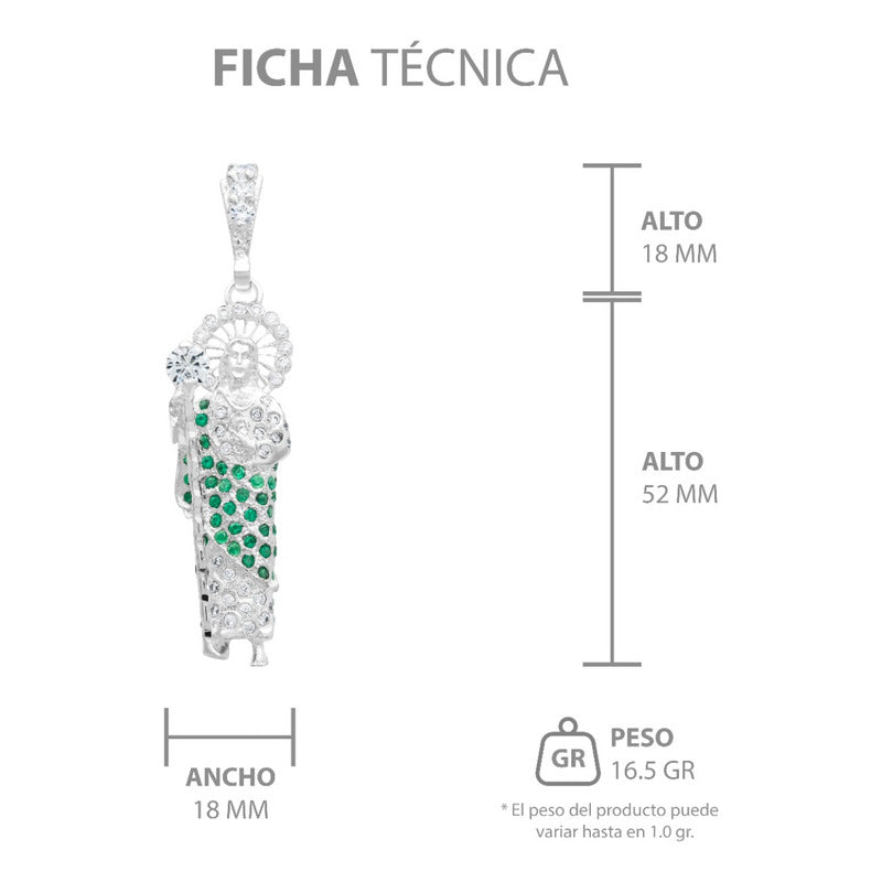 Dije 3d Medalla San Judas Tadeo Mediano Zirconias Plata 925 Verde