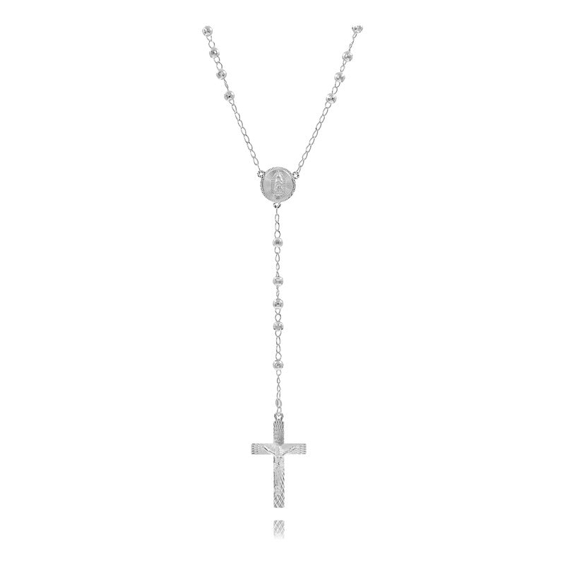 Rosario Virgen Plata 925 Facetado Bola 5mm Diamantada 70 Cm