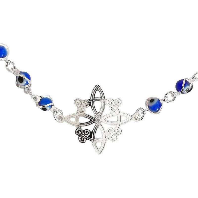 Pulsera Ajustable Nudo De Bruja A Laser Ojo Turco Plata 925