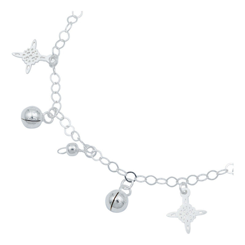 Pulsera Ajustable Nudo De Bruja Amuleto Cascabel Plata S925 Plateado 6 Cm 18 Cm