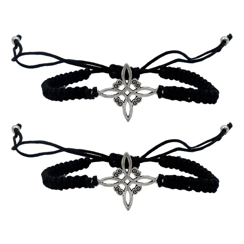 Pack 2 Piezas Pulseras Nudo De Bruja Artesanal Tejido Hilo Negro 1 Cm 1 Cm