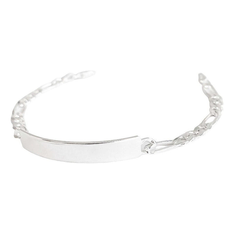 Pulsera Esclava Fígaro Hombre Mujer Plata925 Diamantada 4 Mm