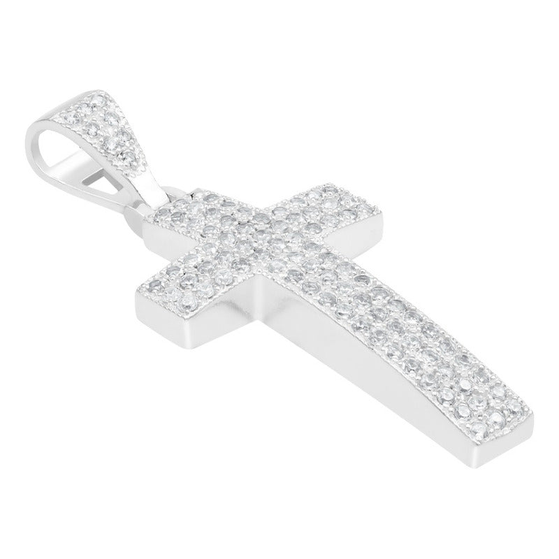 Dije Cruz Grande Zirconias Hombre Regalo Plata 925 5.7 Cm Blanco