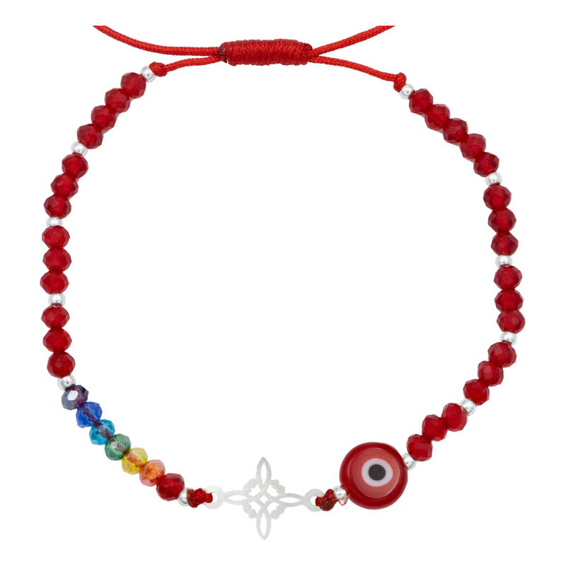 Pulsera Ajustable Nudo Bruja 7 Chakaras Ojo Turco Plata 925