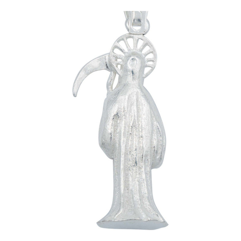 Dije Santa Muerte Liso Vista 3d Relleno De Plata Solida 925 Plateado