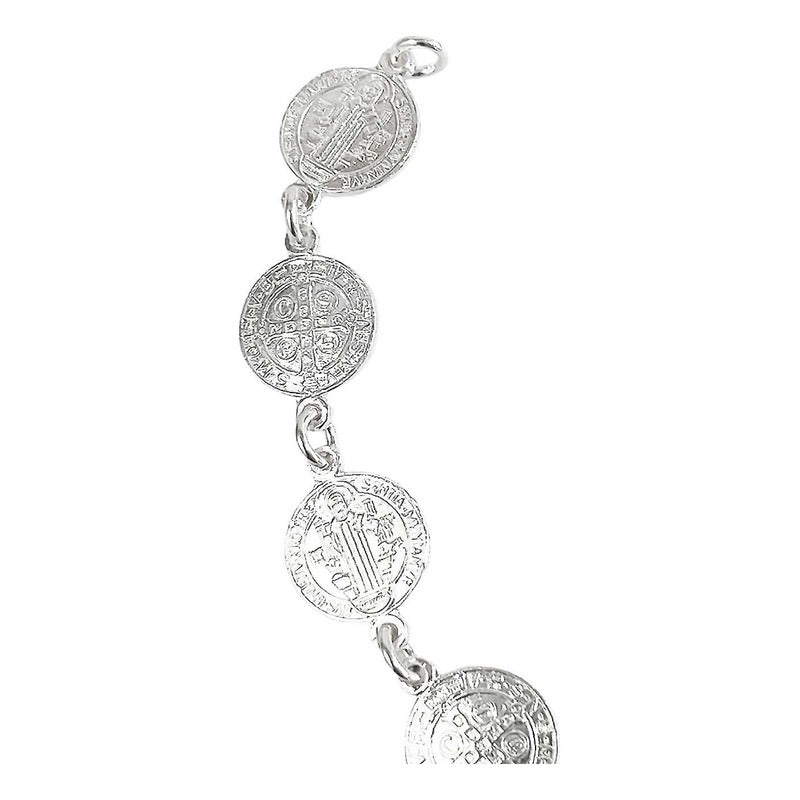 Pulsera Hombre Mujer Medalla Cruz San Benito Plata Ley 925