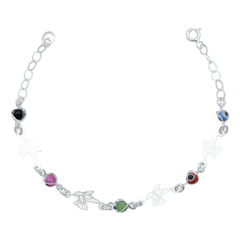 Pulsera Ajustable Colibri Ojo Turco Mujer Regalo Plata 925