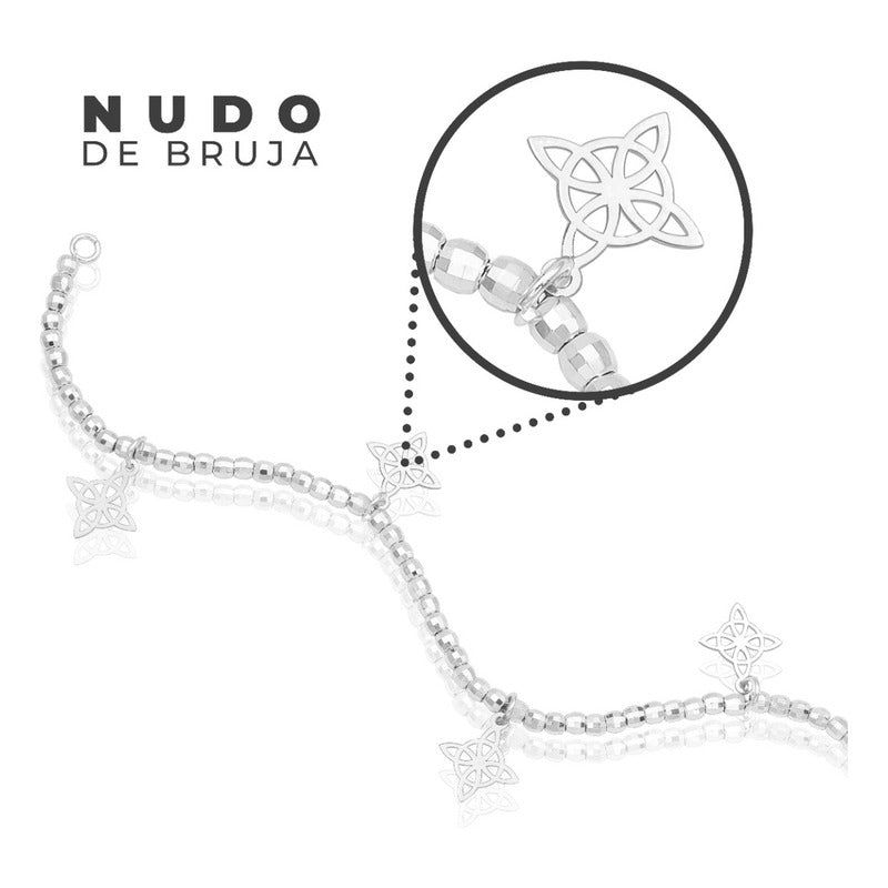 Pulsera Nudo Bruja Colagante Laser Bola Facetada Plata 925 Plateado 6 Cm 18 Cm